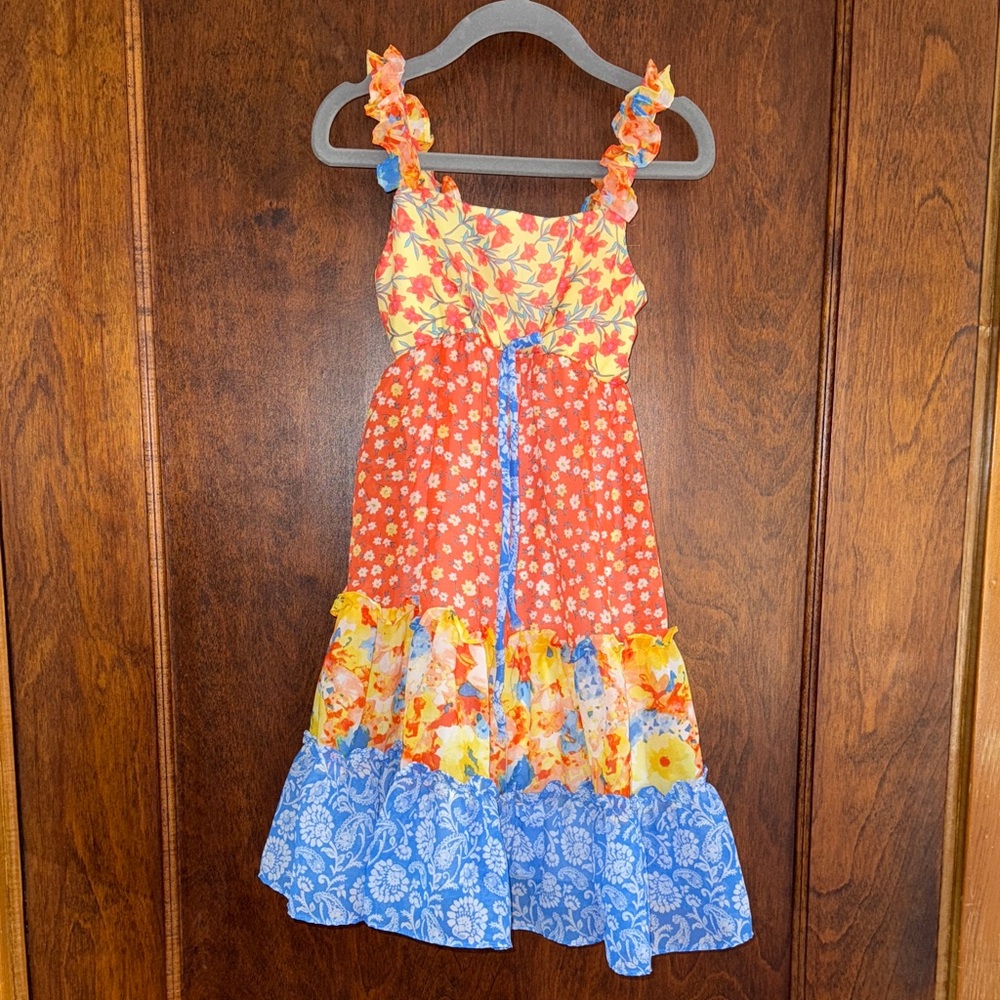 Jona Michelle Floral Kids Dress - Orange, Blue, Yellow